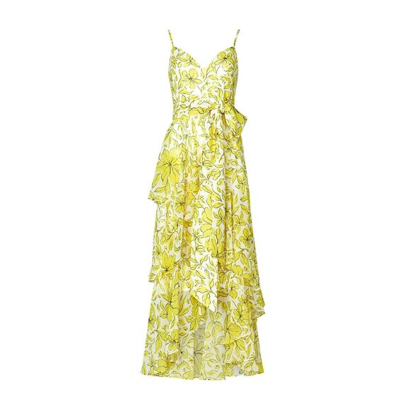 17. Badgley Mischka Yellow Mixed Print Dress US 0 - Picture 5 of 5